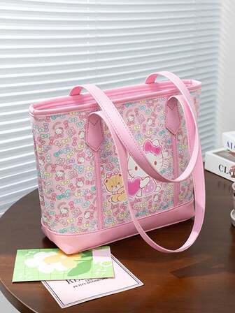 Sanrio Hello Kitty axelväska med stor kapacitet, söt och mångsidig vardagsväska lämplig för flickor och tonåringar, rymlig, kan användas som arbets- eller skolväska, med innerficka, söt och kawaii present