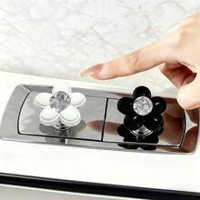 2件套黑白花卉装饰，优雅黑色水晶马桶冲水按钮，树脂材质保护，美甲，多组件配件 - 黑色 - 查看 5