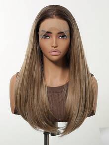 FIVE STARS 13*4 HD Lace Front Transparent And Breathable Wigs For Women Brown Ombre 26-Inch Long Curly Hair No Bangs,Heat-Resistant Synthetic Hair,For Cosplay,Festival,Halloween Costume,HOT - 漸層棕色 - 查看 4