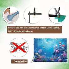 Unterwasser-Schloss Meerjungfrau-Thema Hintergrund mit Fischen, Korallen und Ozean-Elementen, geeignet als Requisite für Meerjungfrau-Themen Porträtfotografie Banner, Vinyl - Blau - Übersicht 9