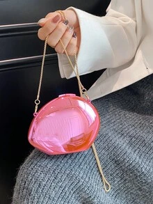 闪亮金属金色亚克力贝壳手拿包，蛋形晚宴包，婚礼单肩/斜挎包，钱包 - 彩色 - 查看 12
