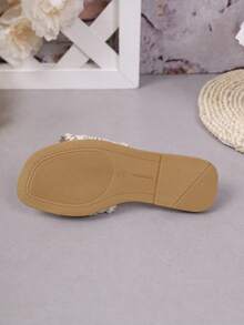 1双女童编织波浪条纹凉鞋，女童软底防滑拖鞋，儿童夏季休闲户外时尚凉鞋 - 白色 - 查看 8