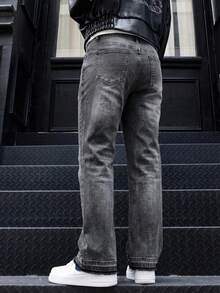 BAZR Men's Flared Jeans, Slim Fit Distressed Flare Leg Jeans, Y2K Stacked Jeans, Contrast Wash Embroidered Jeans, Suitable For All Seasons