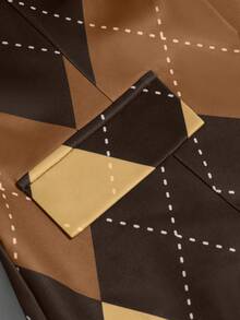 HOMEYEE 格子印花复古休闲西装外套，优雅百搭，适合日常、商务和通勤穿着。 - 卡其色 - 查看 4