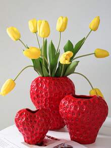1 Stück kreative Erdbeervase, hochwertig und elegant, geeignet für exklusive Wohndekoration, künstlerische Dekoration und einzigartige Obst- & Blumenarrangements. Süß erdbeerförmige Vase, liebevolle fruchtthematische Dekoration für den Schreibtisch Zuhause. - Verschiedenfarbig - Übersicht 1