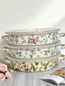 1pc 11 Inch Versatile Thick Enameled Cast Iron Roasting Pan With Dual Handles And Plastic Lid - Perfect For Outdoor Gatherings, Stews, Soups, Food Display - Compatible With Gas And Induction Stoves - Enameled Baking Dish, Casserole, Stew Pot, Dumpling Plate, Serving Tray, Lobster Plate, Barbecue Plate - Catering And Kitchen Supplies - Double Handle Shallow Pot - View 2