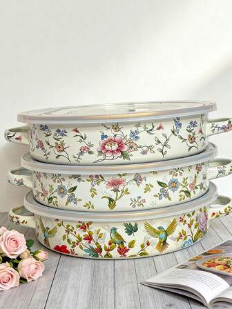 1pc 11 Inch Versatile Thick Enameled Cast Iron Roasting Pan With Dual Handles And Plastic Lid - Perfect For Outdoor Gatherings, Stews, Soups, Food Display - Compatible With Gas And Induction Stoves - Enameled Baking Dish, Casserole, Stew Pot, Dumpling Plate, Serving Tray, Lobster Plate, Barbecue Plate - Catering And Kitchen Supplies