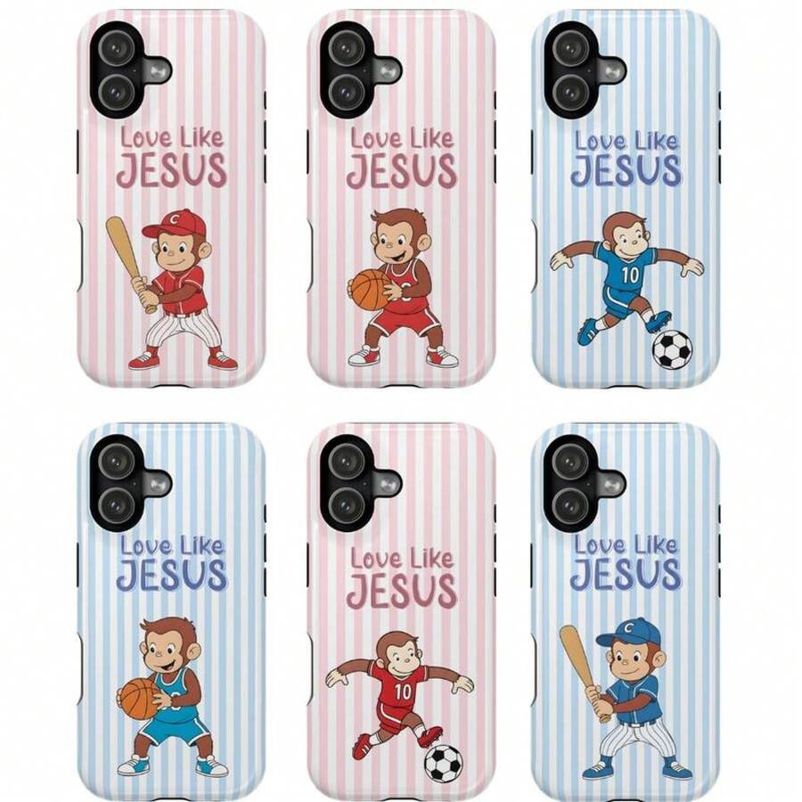Cute Cartoon Monkey Sports Phone Case, Baseball & Hockey Design, Pastel Striped Case, Fun Protective Cover For 17 16 15 14 13 12 SE Max Pro Galaxy 21 22 23 24 25 - 4 - Xem 1