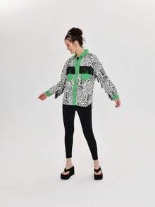 Leopard Print Fringe Jacket-MADE IN TURKEY - Green - View 4