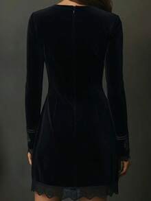 Elegant    Lace Up  Contrast Lace - 黑色 - 查看 4