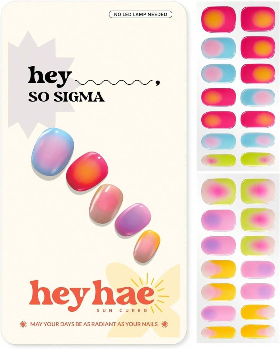 Heyhae Tiras de uñas de gel semicuradas, no necesita lámpara LED, fácil de aplicar y quitar, calidad de salón, incluye 28 tiras, 1 almohadilla de preparación, lima de uñas - Hey, So Sigma - 1 - Ver 1