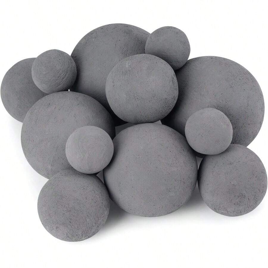 12 Pack Ceramic Balls Mixed 4 Sizes Fireplace Balls Modern Accory For Indoor Or Outdoor Fireplace Fire Pits And Fire Bowl Gray - Gray - View 1