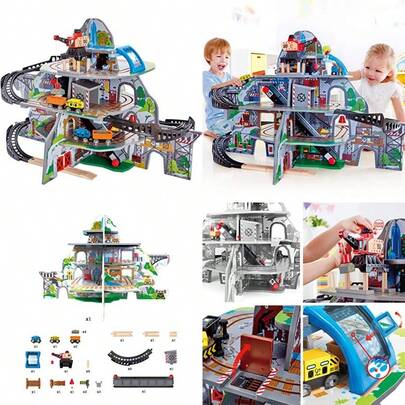 Hape Pista de Juguete montaña y Trenes magneticos con rieles de Madera y bioplastico mas grua Realista Edad: 3 años en adelante Modelo: ‎E3753Toque real, tren genial