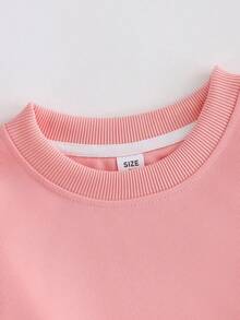 青少年女孩豹纹心形印花圆领运动衫，长袖针织女孩连帽衫