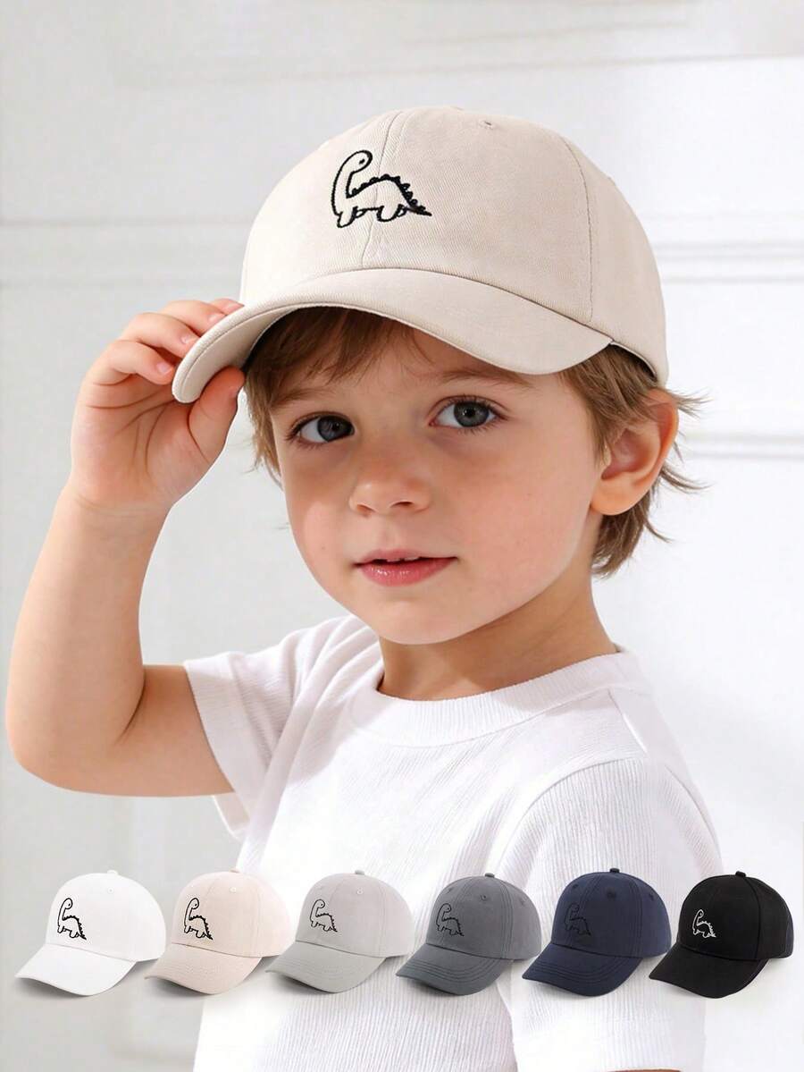 1 chiếc mũ lưỡi trai cổ điển hình khủng long màu trơn - Thích hợp sử dụng ngoài trời quanh năm cho trẻ từ 1-8 tuổi. - 1PC - Xem 1