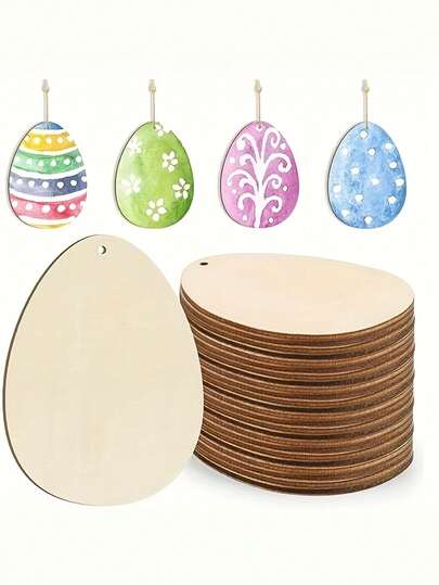 20pcs DIY Wooden Hollow Carved Easter Egg Pendant, Includes 20 Patterns And 20 Strings, Easter Home Party Decor, Painting Gift, Spring Festival Decoration, Gift Packaging Tag, Restaurant/Hotel/Bedroom/Living Room Decor