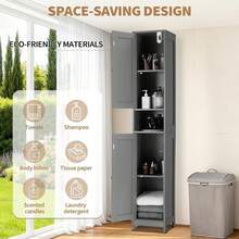 Tall Bathroom Storage Cabinet - 66.9" Freestanding Narrow Bathroom Cabinet With Adjustable Shelves, Water Resistant Organizer For Small Spaces, Kitchen, Hallway  Tall Narrow Bathroom Storage Cabinet With 3 Door Cupboard, Adjustable Shelves, Open Shelf, Metal Handles And Hinges, Space-Saving Organizer For Bathroom, Kitchen, Or Living Room - 灰色 - 查看 4