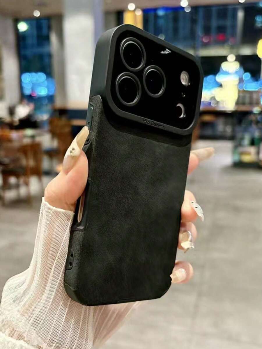 奢华哑光仿皮全包覆式摄像头镜头保护手机壳，兼容 17 Pro Max/16 Pro Max/15 Pro Max/16/15/14/13/12/11 Pro Max Plus/17 Air，镜头保护，防震软壳 - 黑色 - 查看 1