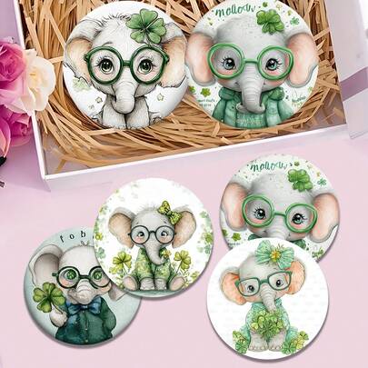 4pcs/6pcs/300pcs St. Patrick's Day Four-Leaf Clover And Elephant Pattern Coffee Coasters, Coffee Coasters, Multi-Occasion Decoration For Home And Restaurant, Daily Gifts, Table Decoration, Daily Decoration, Theme Party Decoration