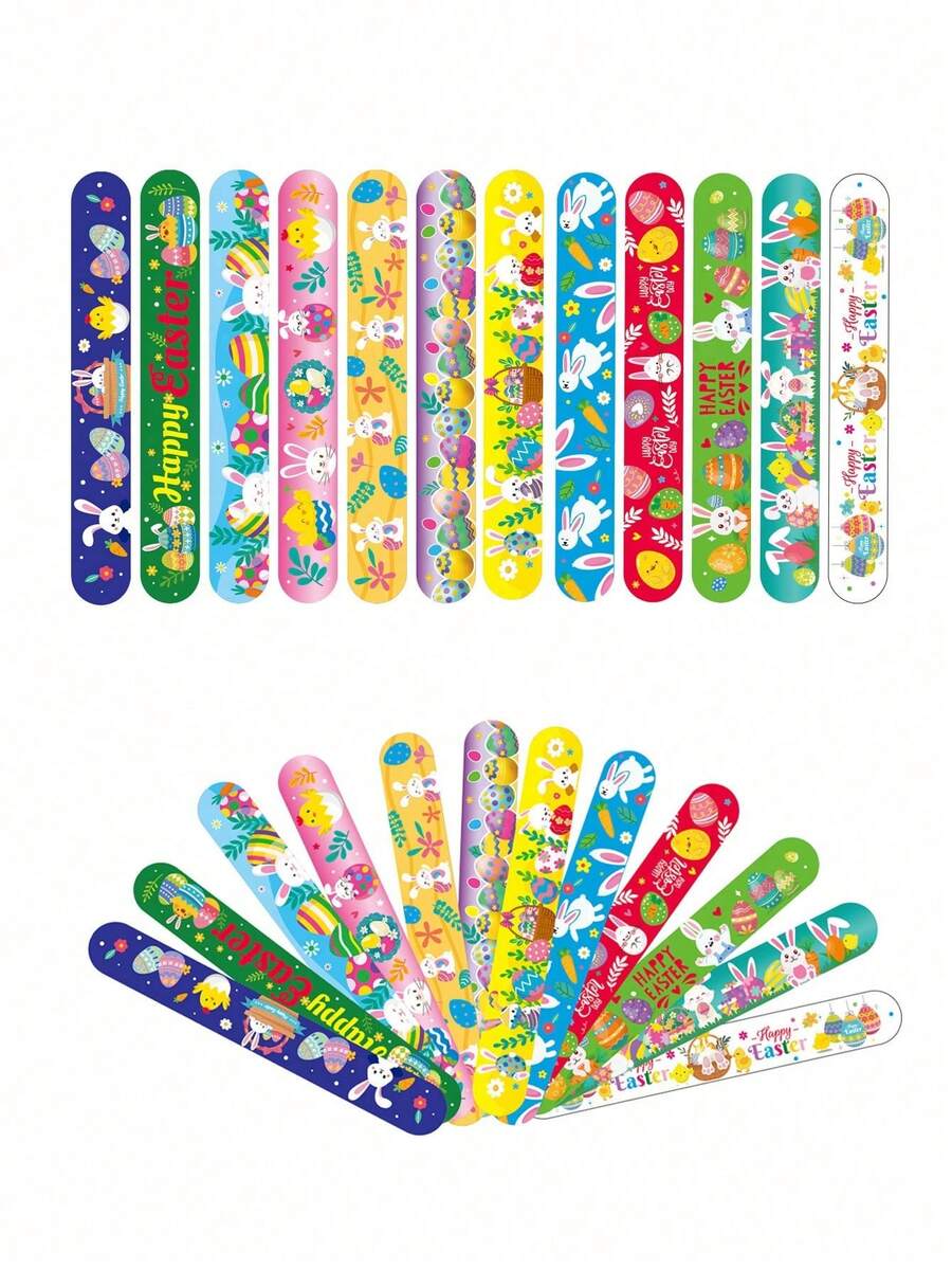 12个/6个装复活节拍手手环、复活节棕榈手环、复活节派对小礼物、复活节篮子填充物、复活节手链、复活节彩蛋填充物、派对用品、复活节礼品袋填充物、复活节彩蛋寻宝游戏、春季和复活节主题按扣、礼品袋填充物 - 彩色 - 查看 1