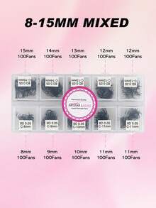 ARTSTAR C-Curl 1000 Fans 3D/4D/5D/6D/8D/10D spitze Basis kurzer Stiel vorbereitete russische Volumen-Fächer Kunstmink vorbereitete Wimpernverlängerungen Make-up 8-15 Mix - C - Übersicht 6