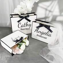 1-10pcs Customized Name Gift Bags With Ribbon Bow, Ribbon Cord Gift Bags, Valentine's Day Decor And Valentine's Day Gift Bags, Customized Groomsman Bridesmaid Wedding Party Gift Bags, Party Favor Bags, Gift Box Alternatives, Thank You, Birthday, Gift, Valentine's Day, Wedding, Mother's Day, Father's Day, Anniversary, Party, Housewarming, Engagement, Bridesmaid Gift Bags, Personalized Gifts, Wedding Party Favors, Home & Living - Multicolor - View 2