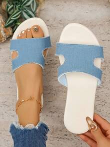 (Suggest Ordering One Size Up) Women's Slippers, Summer Closed Toe Flat Plastic Sandals, Soft Bottom Slip-On Anti-Collision Anti-Skid Home Slippers, Cute For Female Students, Ladies House Slippers, Bathroom Shower Slippers - Blue - View 6