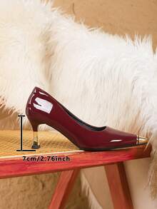 时尚百搭尖头低帮高跟鞋，时尚职业女鞋，优雅女士时尚低帮女鞋 - 酒紅色 - 查看 6