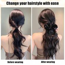 Ponytail Wig Clip Style Large Wave Long Curly Hair For Women, Banana Clip With High-End Feeling, Flower Clip That Can Tie Ponytail Wig Piece - Multicolor - View 4