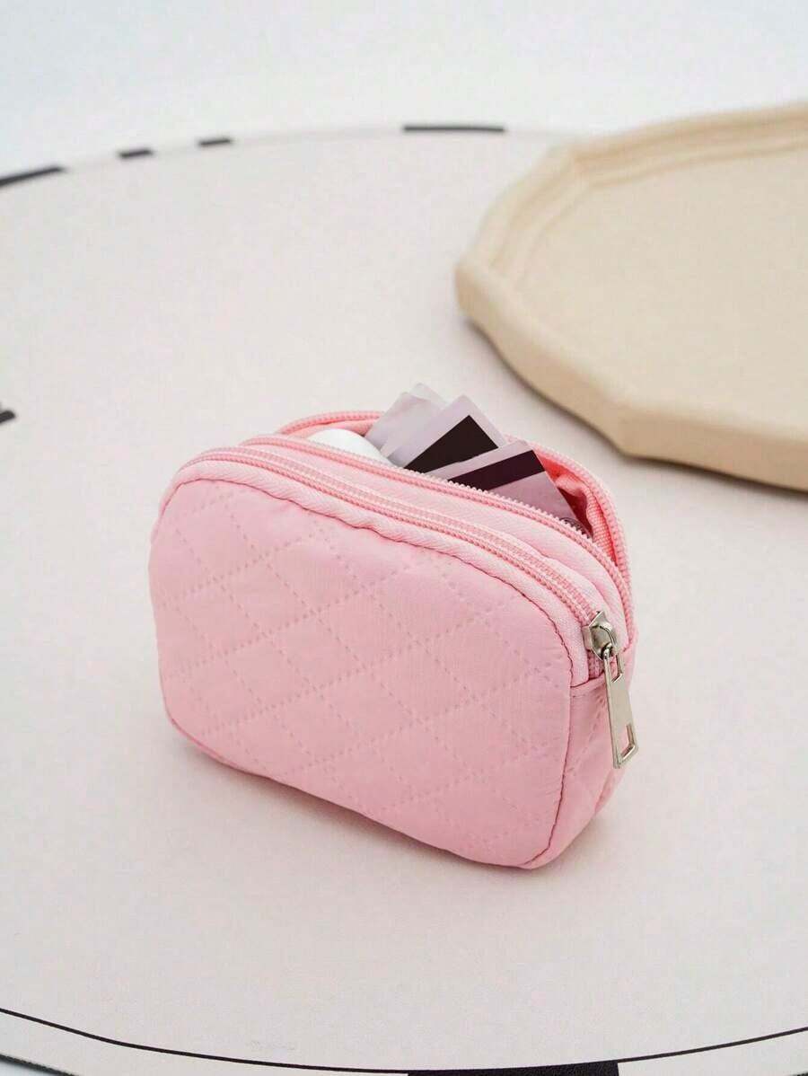 Women Wallet, Small Wallet, Zip Wallet, Birthday Gift, Mother's Day Gift, Daily Fashion Casual Quilted Detail, Men Wallet, Student Supplies Organizer, Stationery, Teacher Gift, Back To School Season, Women Wallet, Mini Wallet, Coin Purse - 淺粉色 - 查看 1