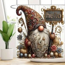 1pc/4pcs Retro Luxury Pearl Gnome Pattern Bathroom Set Including Shower Curtain Three Pieces Set Four-Piece Set