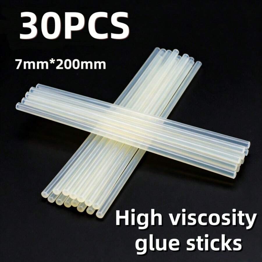 30支7mm*200mm高粘度热熔胶棒，适用于DIY项目、家居维修、手工艺品制作——圣诞节、节日礼品包装，快速粘合，多用途工具 - 高透明高黏性膠棒 - 查看 1