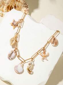 1pc Ocean Style Metal Pendant Acrylic Starfish, Seashell, Fan Coral, Seahorse Necklace, Unique Jewelry For Women, Suitable For Vacation, Party, Gift - 29646 - View 5