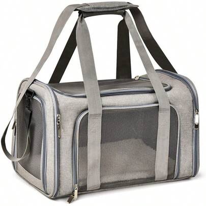 Katzen- und Hundetransportbox, tragbare Haustierbox, weich, mittelgroß/klein, faltbar, für Kaninchen, Welpen und Katzen (3–6 kg), ideal für Reisen, Grau