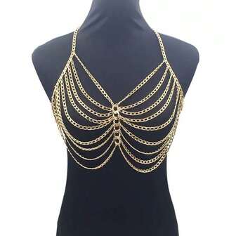 1pc Hollow Multi-Layer Punk Metal Body Chain Necklace, Exaggerated Chest Accessory