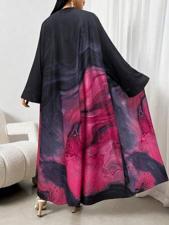 Dammode med långärmad arabisk abaya med tryck för vardagsbruk, semesteroutfit, sommaroutfit, strandoutfit, nyårsoutfit, alla hjärtans dag-outfit