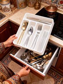 1pc Kitchen Spoon Holder Organizer, Cutlery Tray, Drawer Divider Flatware Silverware Storage Box, In-Cabinet Knife Fork Chopsticks Rack, Flat Utensil Organizer, Drawer Knife Fork Plate Separator