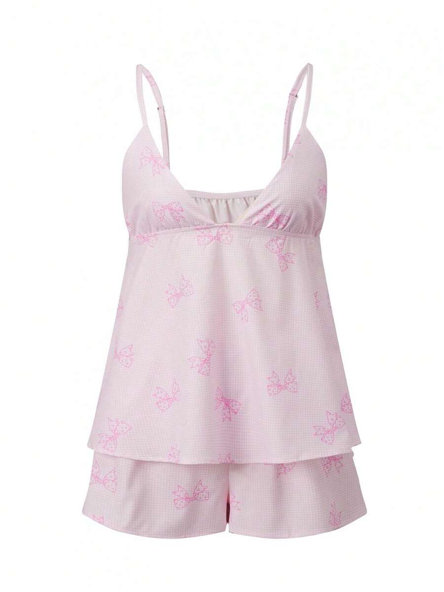 Women Floral Print Cami Top And Waist Shorts Pajama Set - trắng - Xem 1