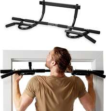 SPRI Pull Up Bar - 8-Grip and 12-Grip Door Frame Mounting Pull-Up Bar for Versatile Workouts - Rugged Steel Frame with Foam Handles - Supports 300 Pounds - Fits Door Frames Up to 32 in. Wide \u2013 Black - 12 agarres - Ver 1