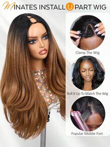 波浪Yaki U型假发 26英寸 合成V型半假发 适合自然卷曲直发 波浪长假发 无胶易戴(T1B/30) - 彩色 - 查看 9