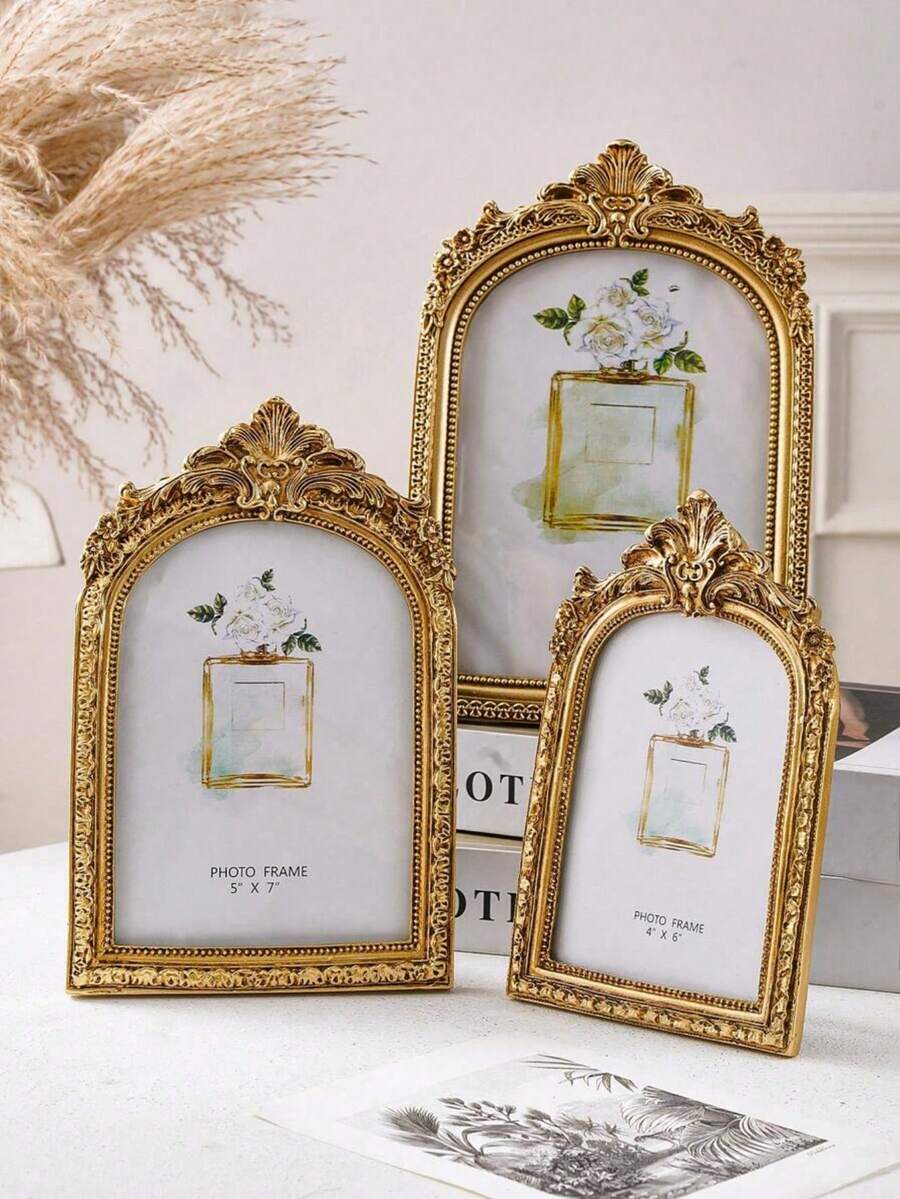 复古欧式金色拱形相框，装饰相框，适合家居装饰和照片展示，是生日、毕业典礼和其他场合的理想礼物。