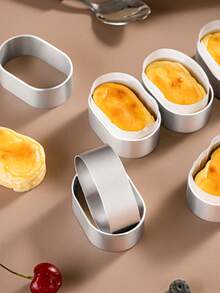 10pcs Anodized Aluminum Oval Mini Cheesecake Molds, Oval/Round/Baking Rings, Suitable For Japanese Souffle Cheesecake And Cookie Cutting, Cookie Molds, Silver Baking Tools - Silver - View 3