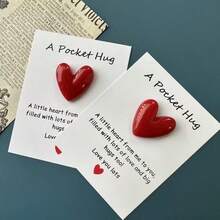1/3/5套树脂口袋拥抱爱心贺卡，浪漫迷你爱情信物，附赠鼓励卡片，作为感恩礼物送给家人朋友，情人节、家庭聚会、生日等场合的完美之选 - 彩色 - 查看 2