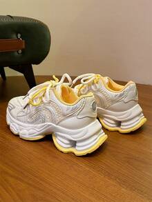 Women's Casual Platform Lace-Up Running Dad Shoes - Beige - View 5