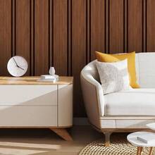 Adhesive Wallpaper With Ribbed Wood Pattern, Dark Brown, Thick Strips - Multicolored 32 - View 6