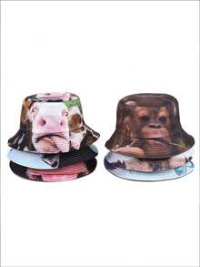 This Fashionable And Casual Men's Reversible Bucket Hat Is Made Of Soft, Breathable Linen Blended Fabric. It Features Vibrant Animal Prints On Both Sides, Making It Suitable For Spring And Summer Wear. The Lightweight, Quick-Drying Hat Provides UV Protection, Wind Resistance, And Breathability, Making It An Ideal Choice For Daily Outings, Travel, Beach Camping, And Shopping. - Multicolor - View 1