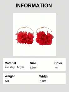 2pcs/Set Bohemian Style Red Floral Fabric Earrings, Suitable For Women's Parties And Holiday Gifts - Red - View 7