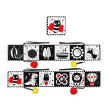 Książka z tkaniny Montessori dla niemowląt z lusterkiem, zabawkami sensorycznymi i gryzakami, interaktywna nauka wczesnoszkolna z kontrastowym napisem "Czas na brzuszek" dla noworodków - Wielokolorowe - Zobacz 2