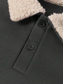 New Autumn/Winter Men's Street Fashion NYC Letter Print Patchwork Sherpa Collar Sweatshirt - Dark Grey - View 6