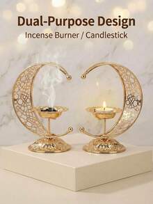 优雅金色月亮星星金属香炉，月亮香炉装饰烛台餐桌装饰时尚家居装饰烛台，香炉，优雅的香薰扩散器，无烟香氛架，非常适合客厅、卧室、瑜伽室、冥想空间，专为香氛爱好者打造的独特香炉，个性化纪念品礼物，送给朋友的理想礼物，是送给家人和朋友的完美礼物。 - 金色 - 查看 2